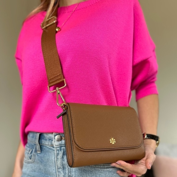 NEW Tory Burch bag 2 straps crossbody camel brown leather gold hardware NWT - Picture 13 of 13